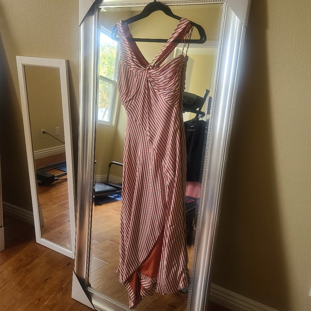 Red and White Striped Midi Dress